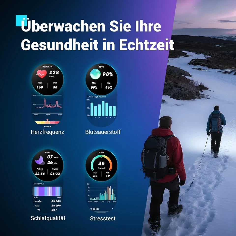 Militär Smartwatch mit Bluetooth-Anrufe 5ATM Wasserdicht 960mAh Fitnessuhr Neu - Bild 3 von 4