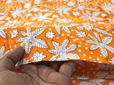 Indian Orange Floral Print Dressmaking, Sewing, Running, Crafts Fabric 3 Yards