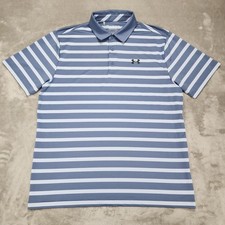 Under Armour Polo Shirt Mens XL Blue Striped Short Sleeve HeatGear Performance