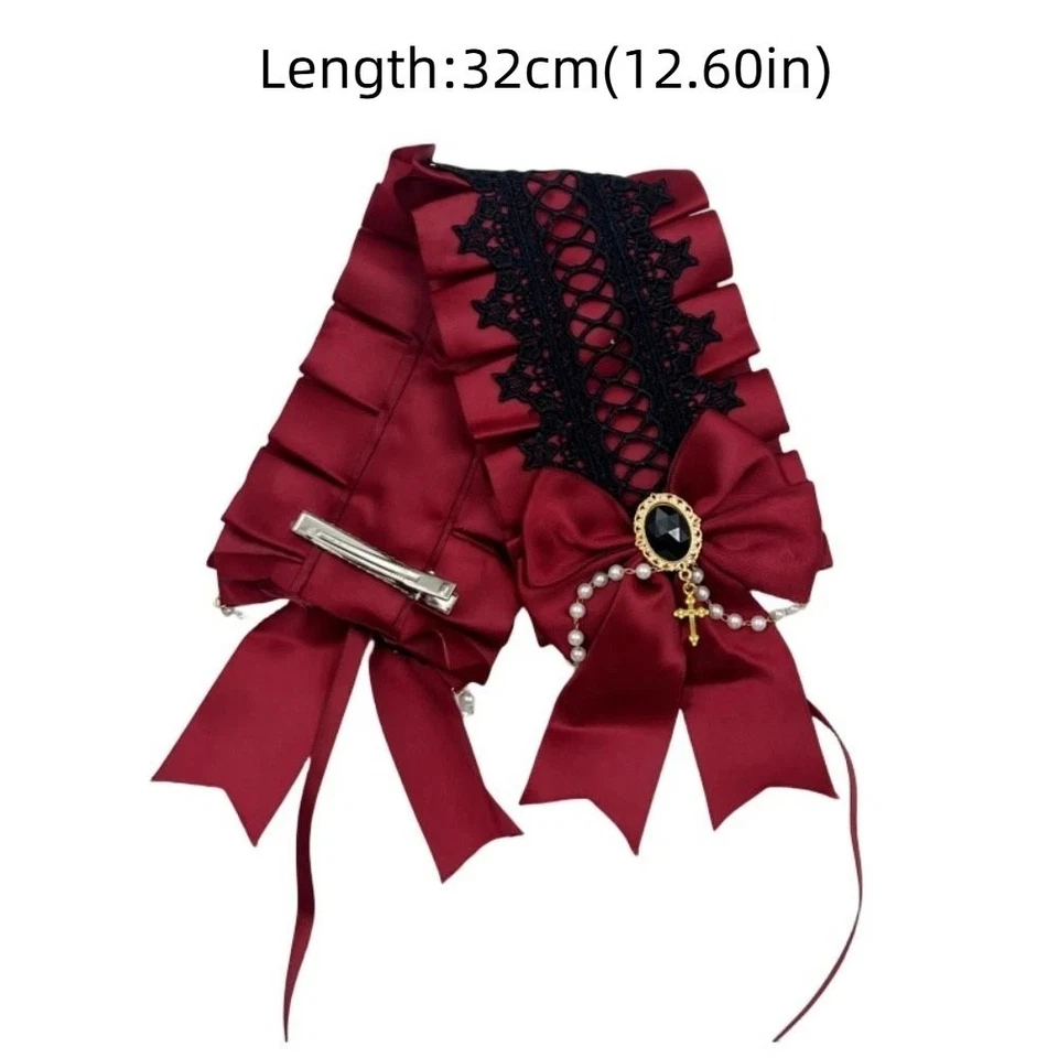 Ribbon Bow Ruffled Hairband Pearl Lolita Hair Clip  Masquerade Headpiece - Image 2 of 4