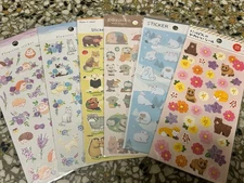 Lot Of 6 Japanese Animal Sticker Sheets From Daiso & Stationary Stores Brand New