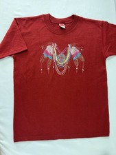 Vtg Native American Beaded Feather Print T-Shirt Red XL E.C. Made in USA