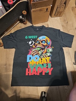 G WEST SKULL MENS 2 Xl OVERSIZE T-SHIRT Do What Makes You Happy Money