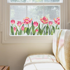 Tulip Static Window Clings Double Sided, Spring Flower Anticollision Decals for