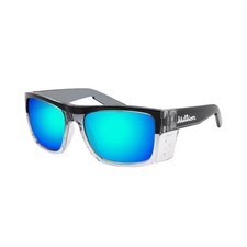 Million Vision Z87 Safety Sunglasses Black/Clear Frame Blue Mirrored L