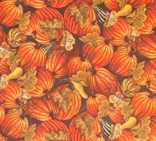 Harvest Pumpkin Print Fabric, Stacked Pumpkins, Fall Halloween Remnant 30" X 32"