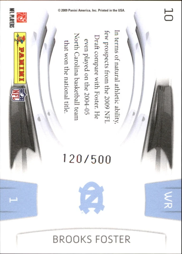 2009 Playoff Prestige Prestigious Picks Green #10 Brooks Foster /500 - FB - Image 2 of 2