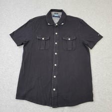 Tommy Hilfiger Shirt Mens XL Slim Fit Black Button Up Pockets Short Sleeve