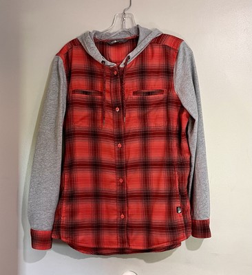 The North Face Campground Shacket Red Black Plaid Hoodie Button-Up Size M