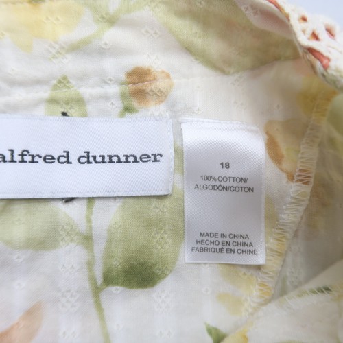 Camicetta floreale Alfred Dunner taglia 18 gialla cotone bordo pizzo manica 3/4 top - Foto 3 di 6