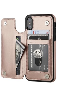 Onetop iPhone X / XS Wallet Case w/ Card Holder, Rose Gold - Brand New