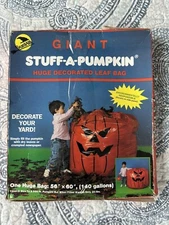 Vintage 1989 Sun Hill Giant Stuff-A-Pumpkin Leaf Bag Jack-O-Lantern Halloween