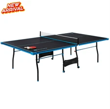 Official Size Indoor Tennis Ping Pong Table 2 Paddles Balls Black Blue NEW