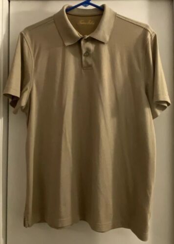 Tasso Elba Mens Polo Shirt Medium Beige Tan Pima Cotton Short Sleeve Golf B