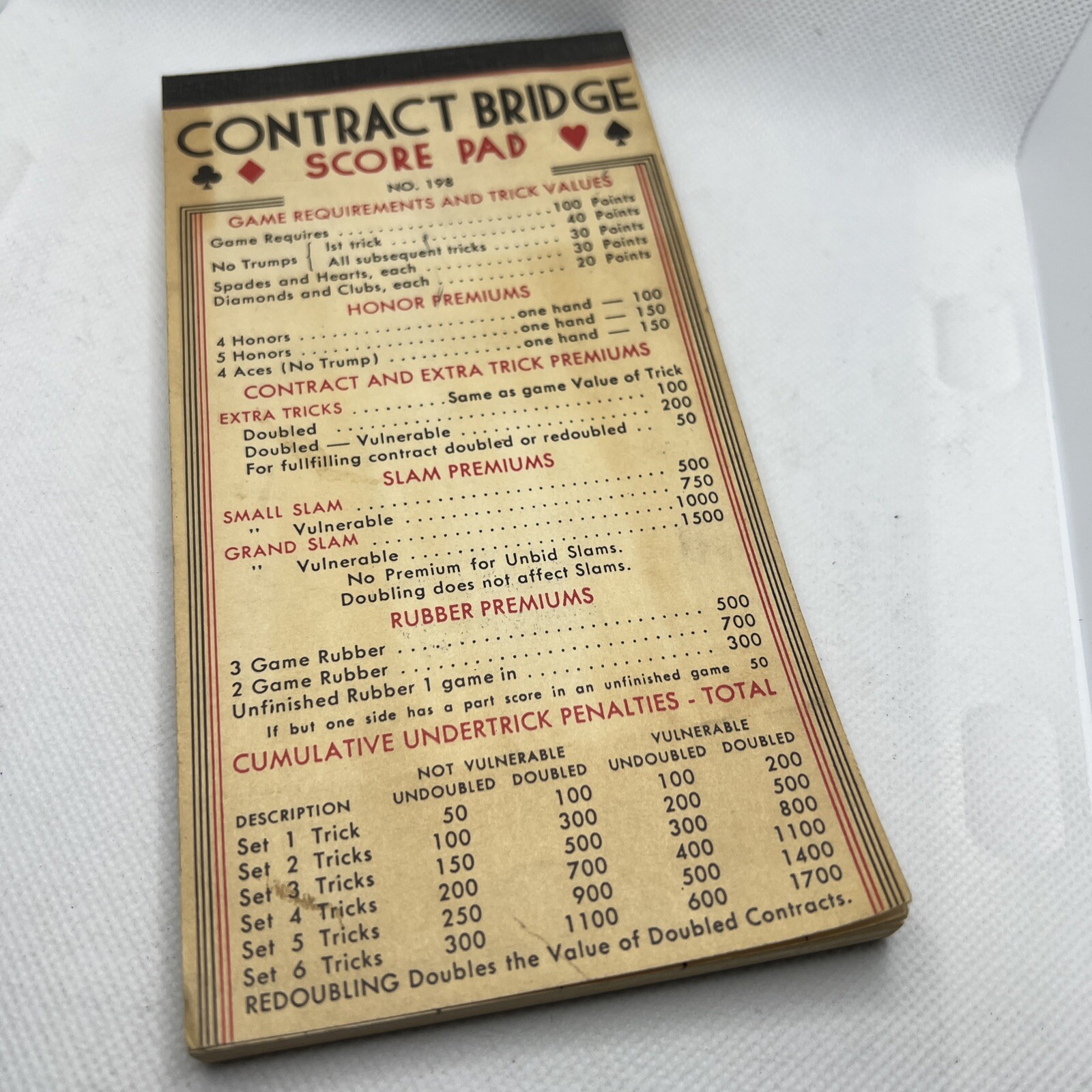 Vintage Contract Bridge Score Pad No. 198 VTG | eBay
