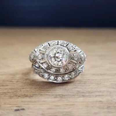 2.00Ct Round Lab Created Diamond Vintage Bridal Set Ring 14k White Gold Plated