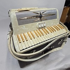 Vintage Minerva Stanelli Caruso Ivory w/ Gold Glitter Keys Stage Accordion Case