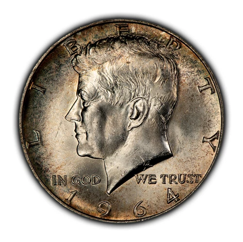 1964 50c Kennedy Half Dollar - Rainbow Rim Toning - BU - SKU-H3223
