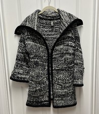 Vintage Marla Wynne Womens Heavyweight Jacket Black & White Jacquard Coat