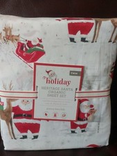 NWT Pottery Barn Kids Heritage Santa Cotton Sheet Set TWIN Sold out Christmas