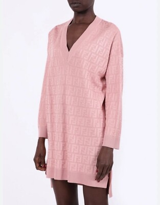 【関税・送料込】FENDI ドレス ピンクFFコットン ドレス Fendi FF-MOTIF COTTON AND VISCOSE SWEATER-DRESS IN PINK Size