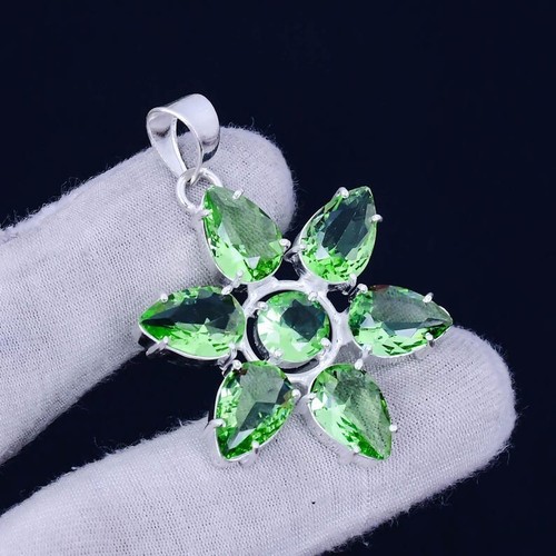 Tsavorite Gemstone 925 Sterling Silver Jewelry Star Design Pendant Size 2.2 - Picture 6 of 9