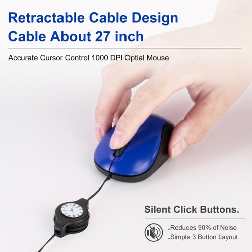 USB C Corded Mini Mouse Small Mouse with Retractable Cable for Travel Kids Gift - Picture 7 of 8