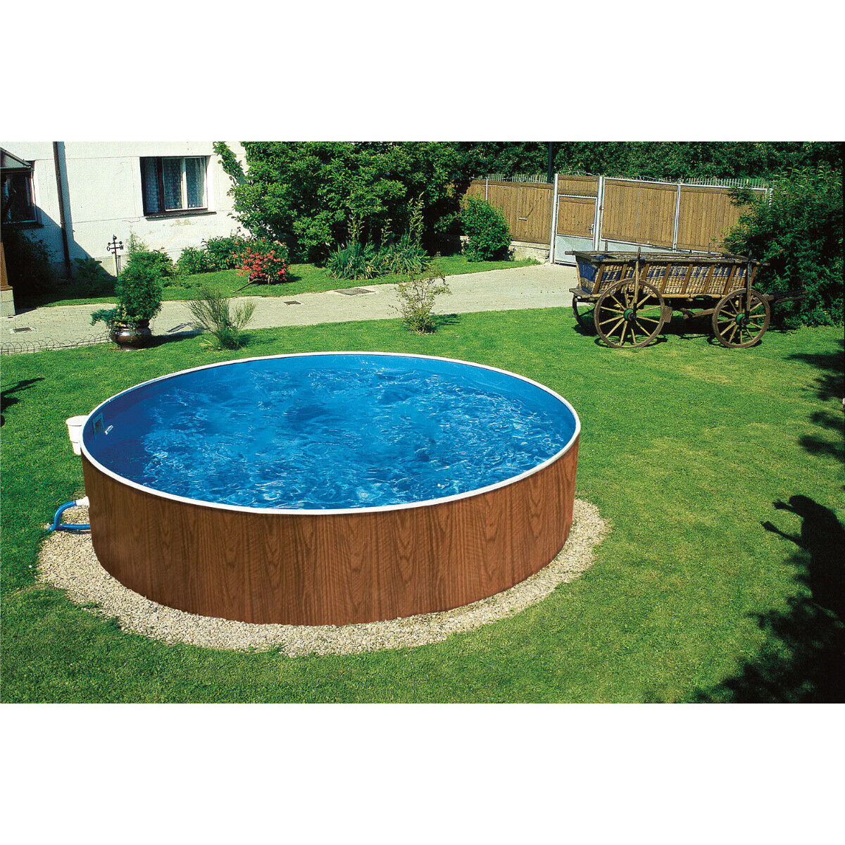 Stahlwandpool Splash Pool Einzelbecken rund 360 x 120 cm holz Skimmer Vlies