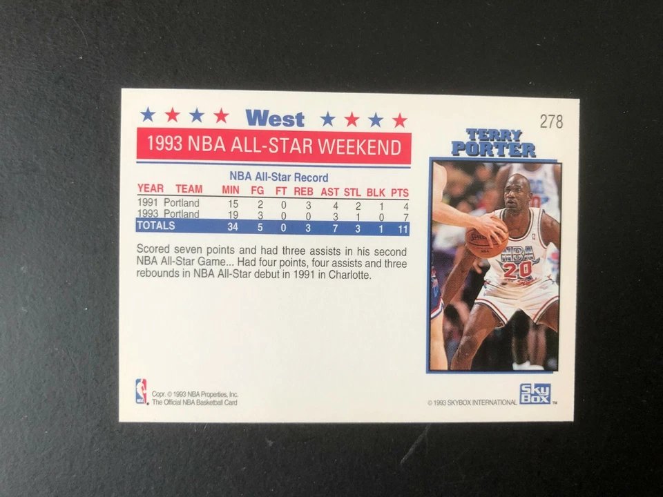 1993 TERRY PORTER SkyBox All Star a Basketball Card # 278 - Image 3 of 4