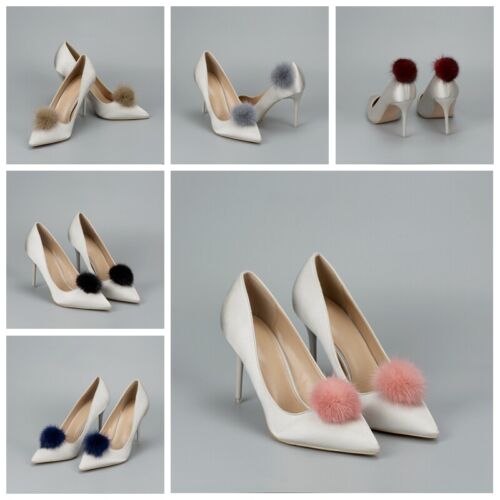 1 Pair Mink Fur Pom Shoes Clips Fluffy Decorative Heel Boots Pendant Decor - Picture 1 of 20