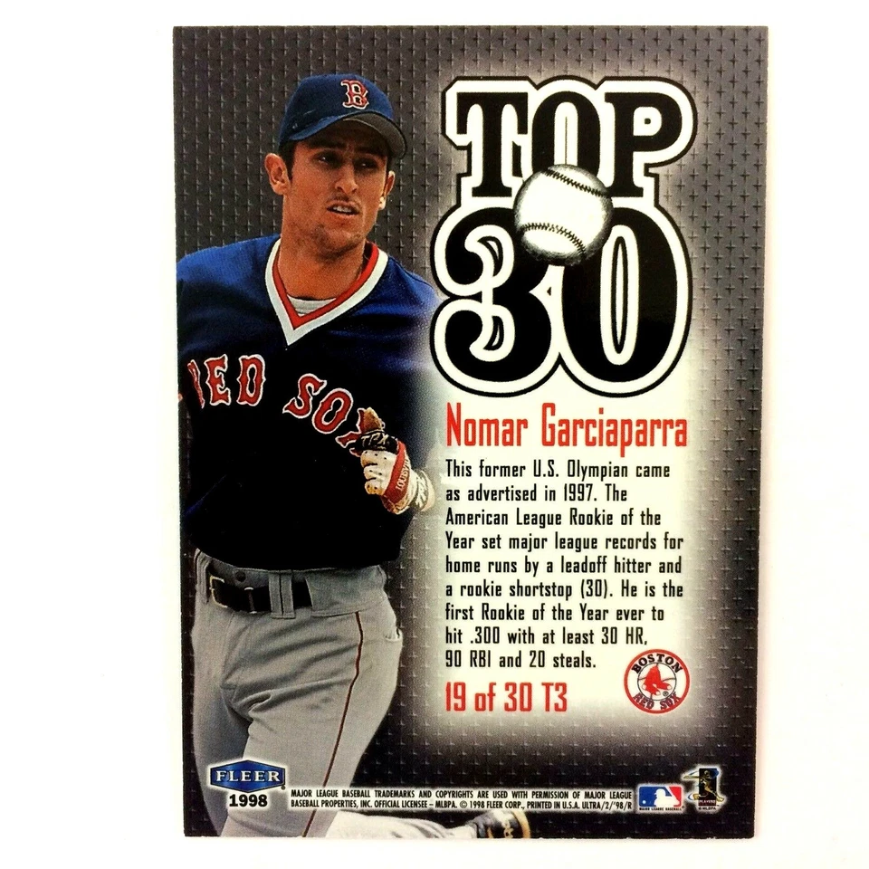 Nomar Garciaparra 1998 Fleer Ultra Top 30 Insert #19 MLB Boston Red Sox - Image 2 of 2
