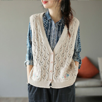 Ladies Button Down Knitted Waistcoat Vest Top Cardigan Sleeveless