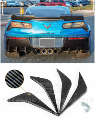 EOS Hydro Carbon Fiber ABS Diffuser Fins Rear Bumper For Corvette C7 14-19 Kit
