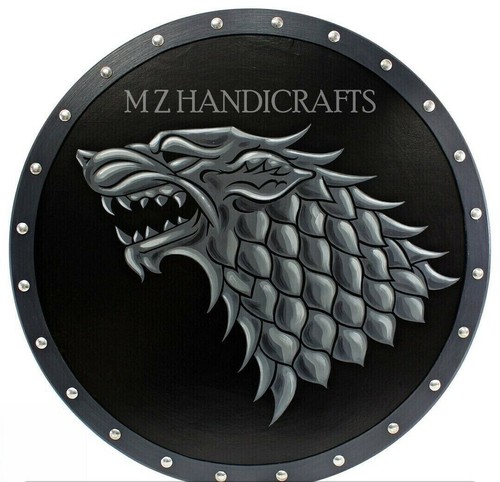 Scudo 22 pollici Ned Stark rovere medievale Dire Wolf guerra Game of Thrones regalo X-Mas - Foto 10 di 10