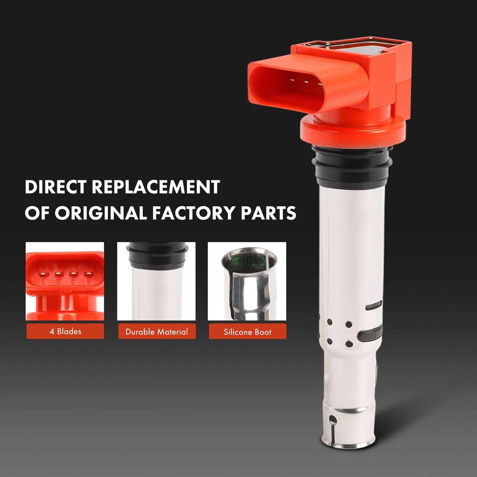 Kit de 4 bobinas de encendido rojas y 4 bujías de iridio para Volkswagen Golf Tiguan A3 Foto 4 de 4