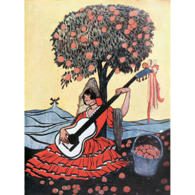 Lengo Kugel Spanische Gitarre Frau Baum Gemälde Leinwand Kunstdruck Poster
