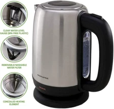 Electric Tea Kettle Stainless Steel Coffee Pot Hot Water Cordless 1.7L Fast Boil