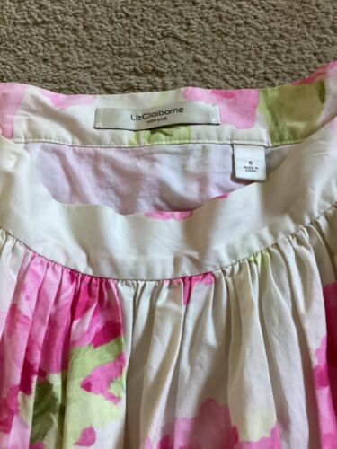 Liz Claiborne New York Pink & White Skirt Floral Full Circle Cotton size 6 - Picture 3 of 3