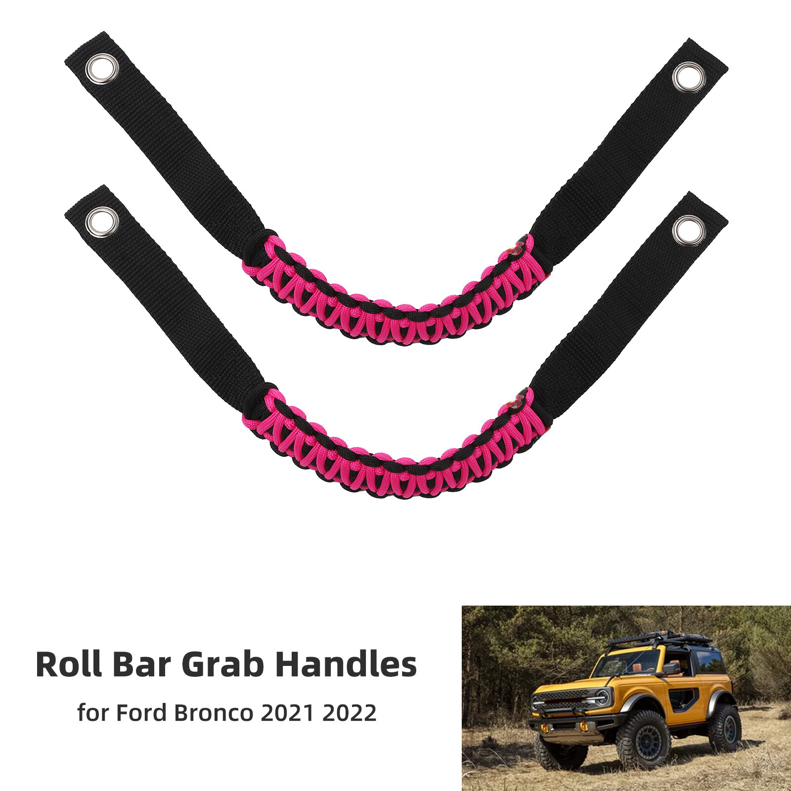 E-cowlboy Paracord Grab Handles For Ford Bronco 2021-2025 – 4-Pack, Roll Bar Mount (Black)