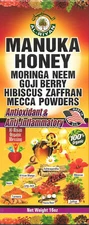 Manuka Honey, Moringa, Neem, Goji Berry, Hibiscus, Saffron and Mecca Powders