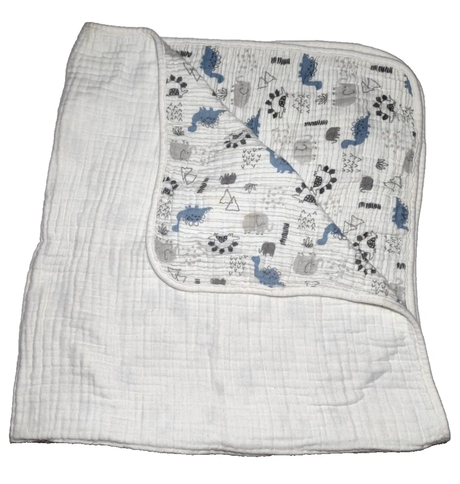 Manta bebé muselina elefante dinosaurio garbanzo guisante 2 capas blanca 35x38 Foto 3 de 3