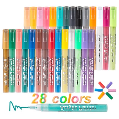 28 Colors Acrylic Paint Markers Pens with 5Pcs Drawing Cards- Art Fine Tip Co...