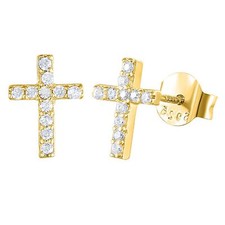 Sterling Silver Cross Earrings for Women Tiny Cross Stud Earrings for Men Gol...