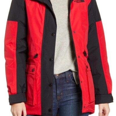 The North Face Down Reign Dry-vent Women s Parka Size S Black Red Winter Puffer