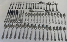 VTG 61 Pcs National Stainless Rose and Leaf Flatware Place Settings Serving Pcs