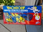 c.1980s Original Vintage Monroe Shocks Struts Sign Metal Embossed Gas Oil