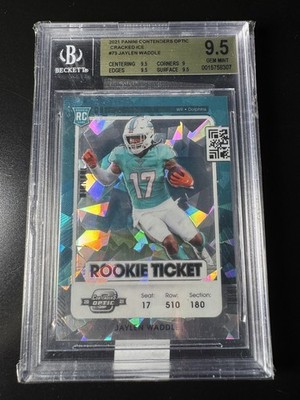 2021 Panini Contenders Optic Jaylen Waddle Cracked Ice Jersey # 17/22 BGS 9.5