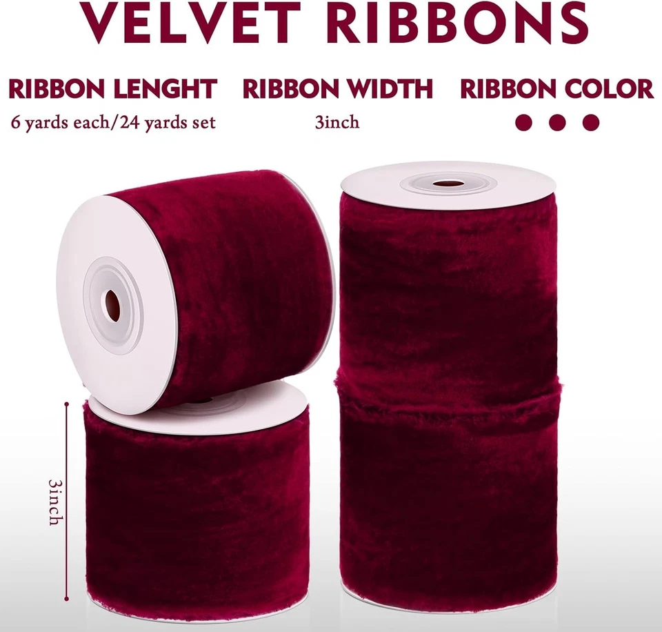 Cinta de Terciopelo Envoltura de Regalo 4 Rollos 24 Yardas Navidad Boda Hágalo Usted Mismo Decoración Foto 4 de 4