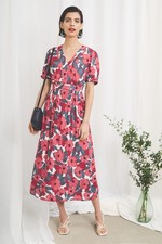 Seasalt Women's Regular Birch Leaf Midaxi Tea Dress Coastal Bloom Chalk