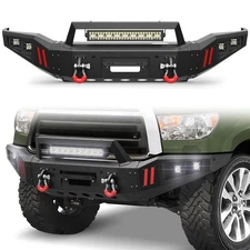 Black Steel Front Bumper W/Winch Plate&LED Lights For 2011-2016 Toyota Sequoia